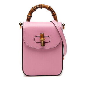 GUCCI Authentic Pink Leather Bamboo Shoulder Bag